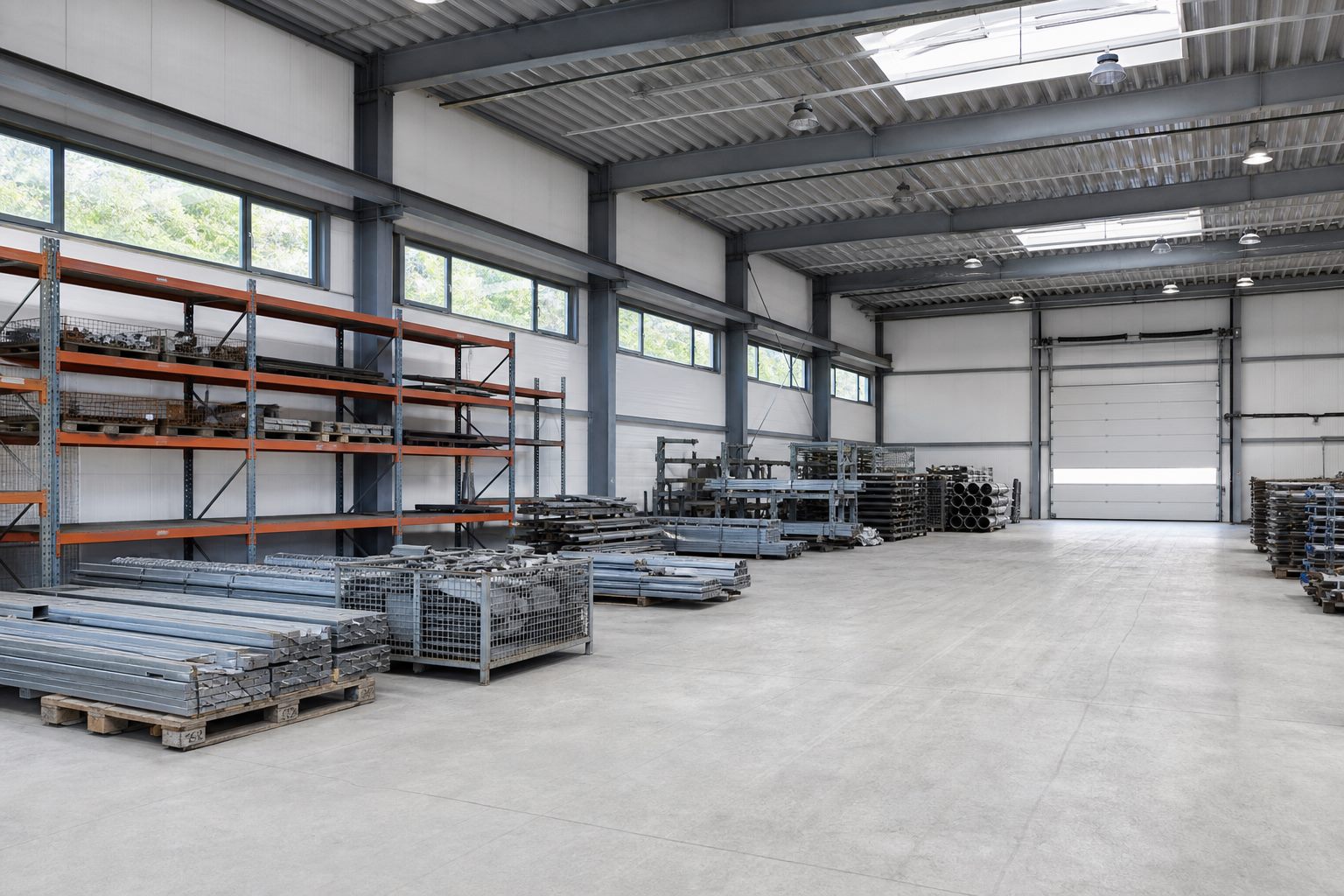 Geräumte Industriehalle mit sortierten Metallbeständen
