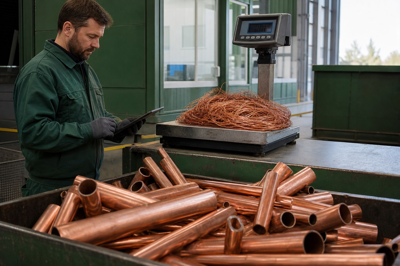 Kupfer wird auf einer Industriewaage bewertet